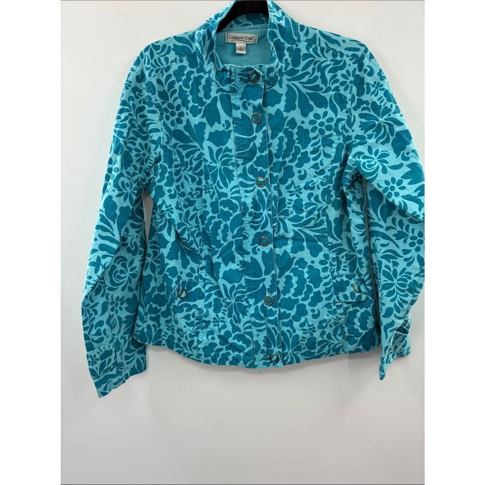 3For$20 Coldwater Creek Turquoise Floral Button Zip/Button Jacket size s